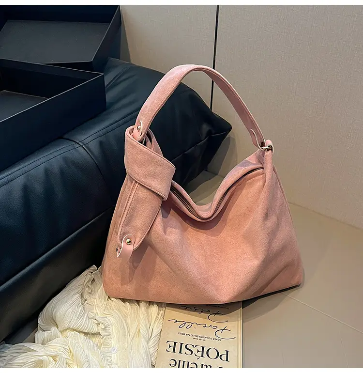 Women Retro Niche Armpit Bag Brown Suede Large Capacity Shoulder Bag — feature 14