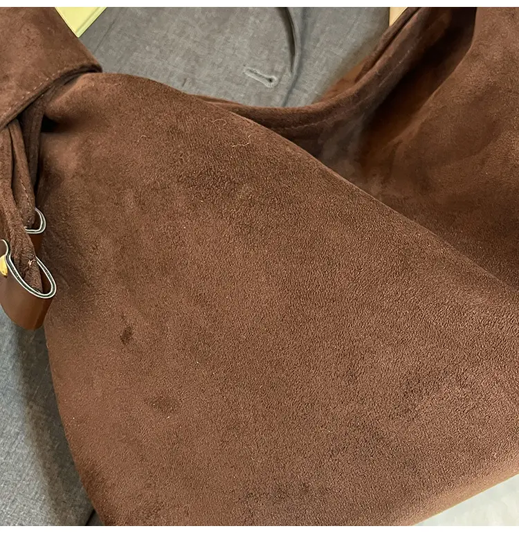 Women Retro Niche Armpit Bag Brown Suede Large Capacity Shoulder Bag — feature 6