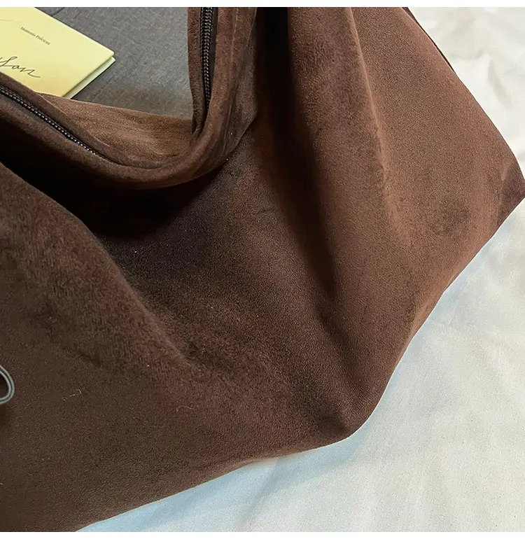 Women Retro Niche Armpit Bag Brown Suede Large Capacity Shoulder Bag — feature 8