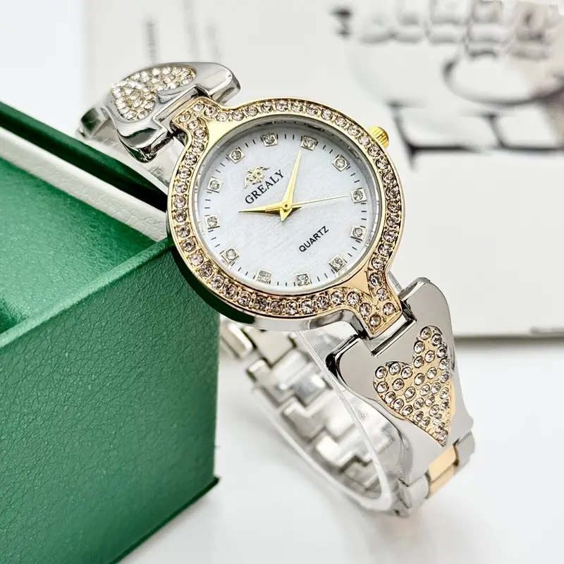 Women's Heart-Shaped Diamond Watch with Pearl Dial - Image 9