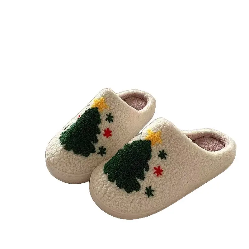 New Thickened Christmas Cotton Slippers Series Black White Reindeer Fur Warm Home - Image 9
