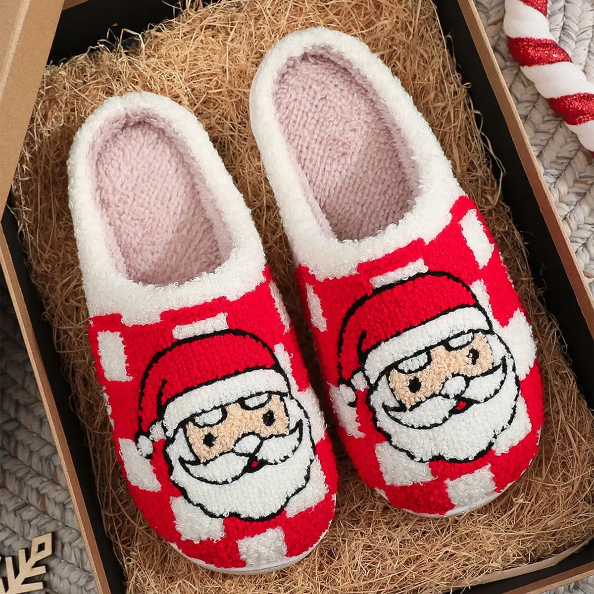 New Thickened Christmas Cotton Slippers Series Black White Reindeer Fur Warm Home - Image 2