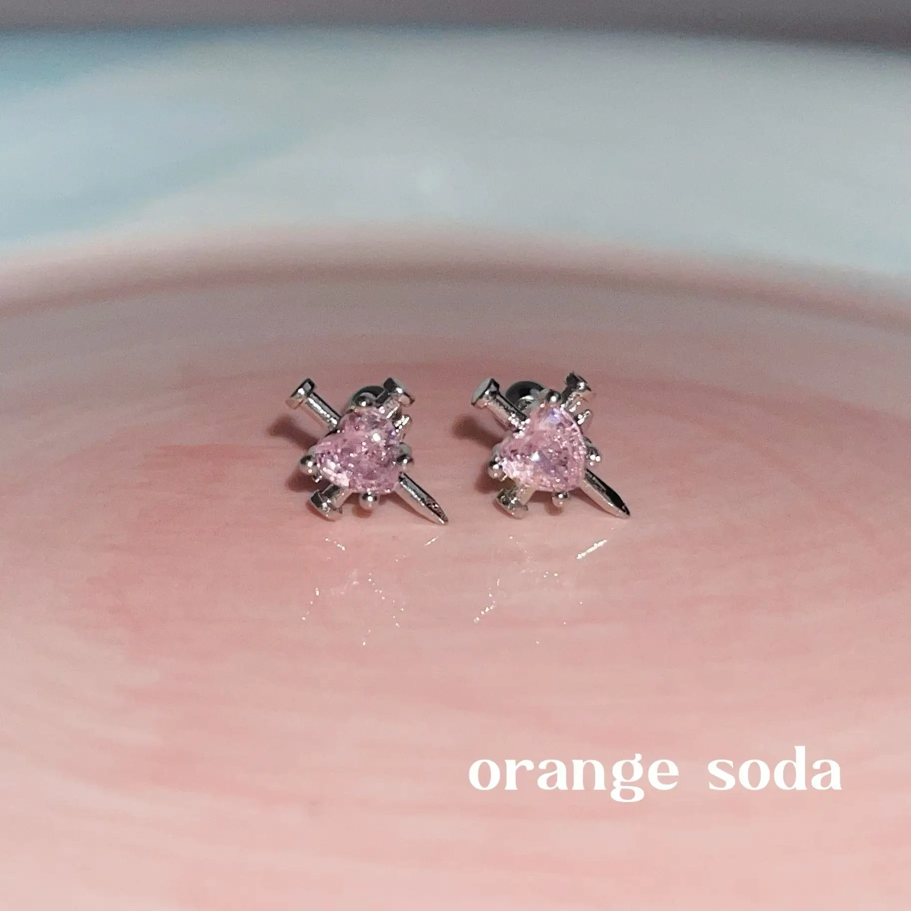 Pink Sparkling Cross Love Ear Earrings for Women - Image 3