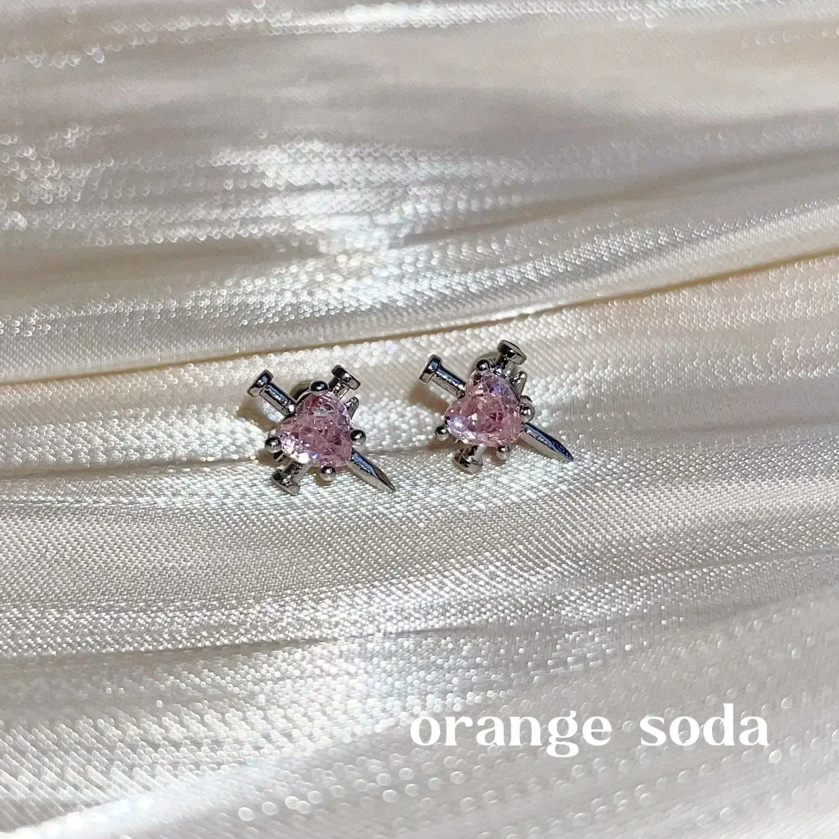 Pink Sparkling Cross Love Ear Earrings for Women - Image 4