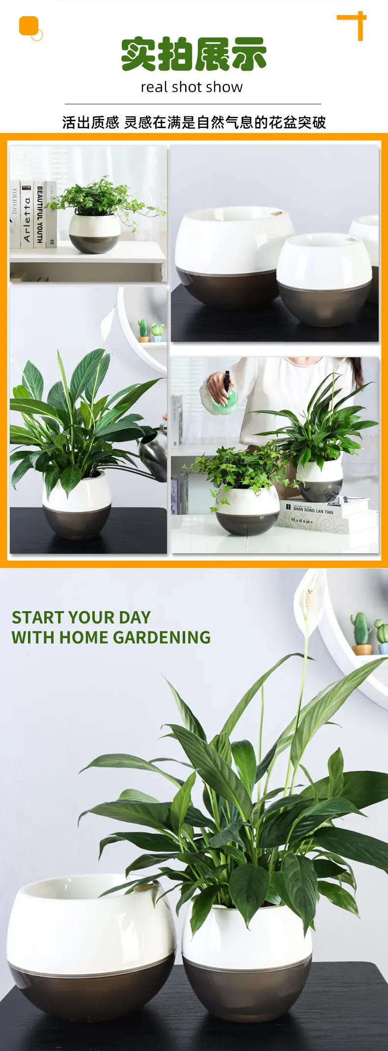 Cross-border in stock Olinze direct round two-color creative plastic flowerpot self-watering self-absorbing lazy flowerpot — feature 15