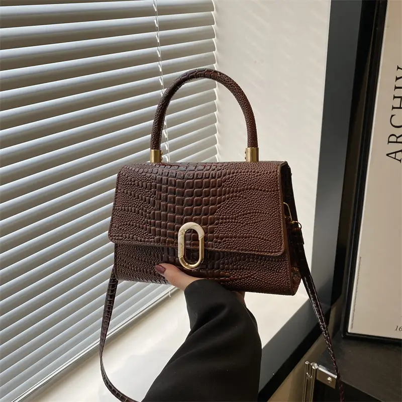 Black Croc Texture Crossbody Bag for Women