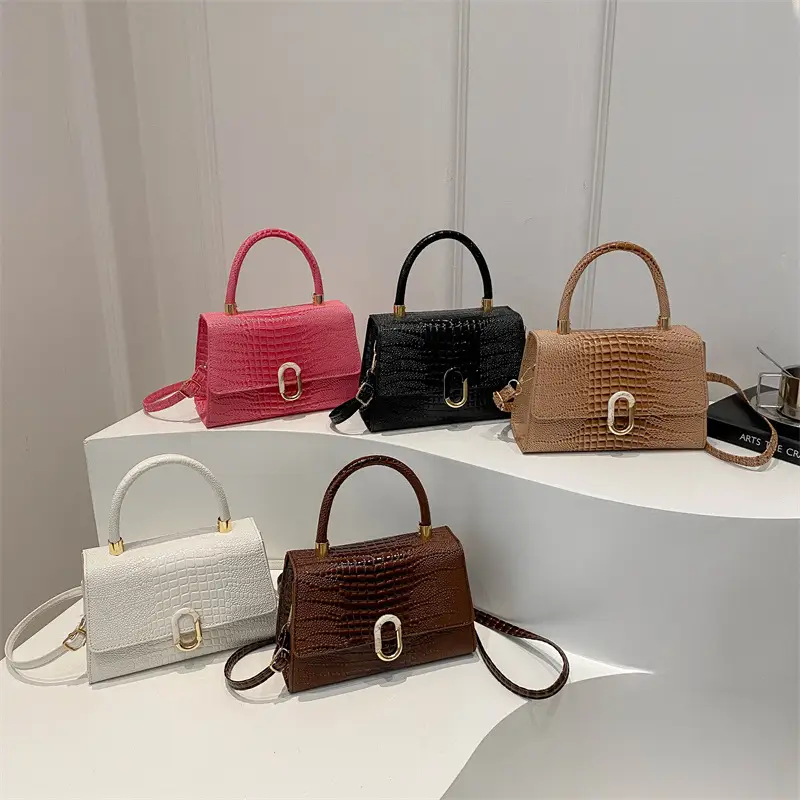 Black Croc Texture Crossbody Bag for Women