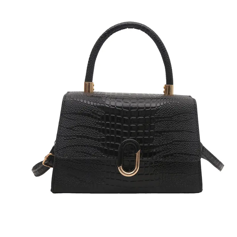 Black Croc Texture Crossbody Bag for Women
