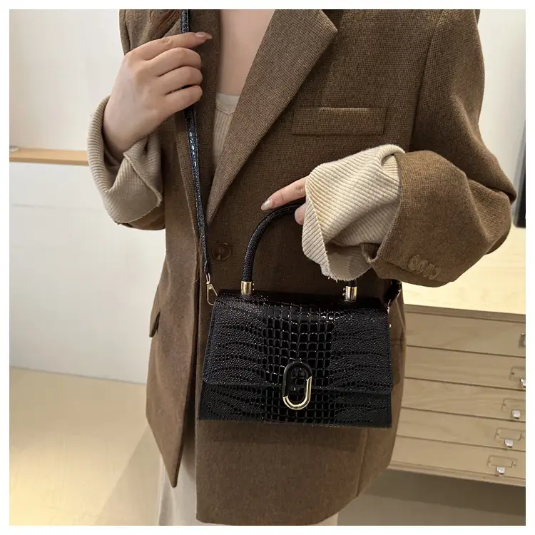 Black Croc Texture Crossbody Bag for Women — feature 24