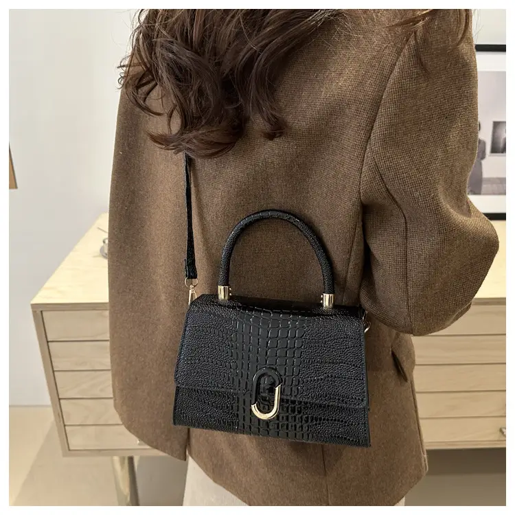 Black Croc Texture Crossbody Bag for Women — feature 25