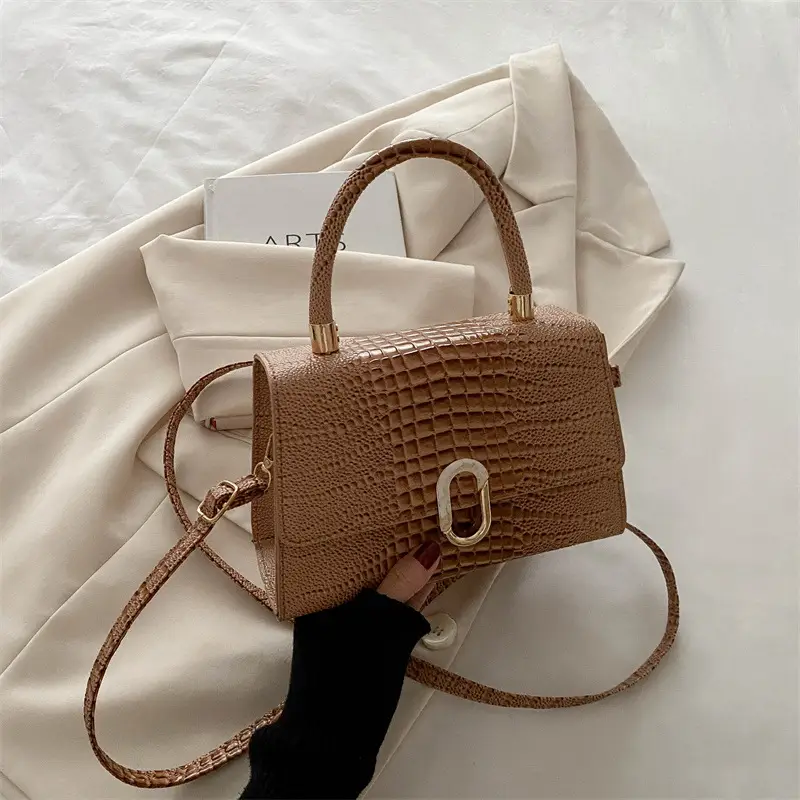 Black Croc Texture Crossbody Bag for Women