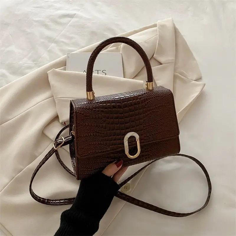Black Croc Texture Crossbody Bag for Women