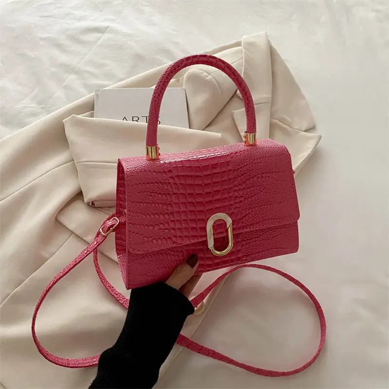 Black Croc Texture Crossbody Bag for Women