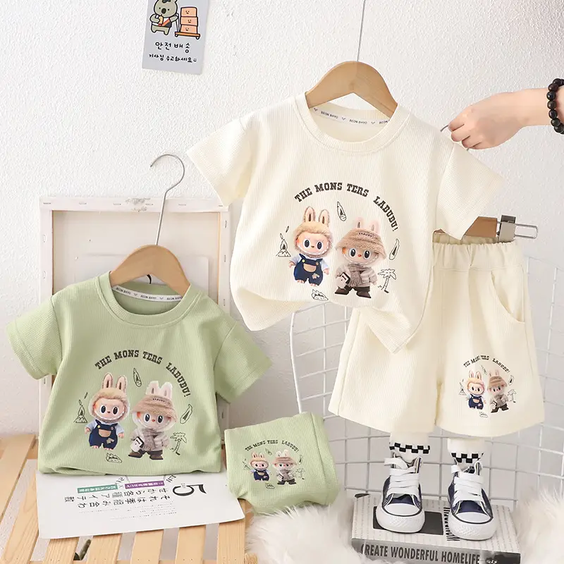 Boys Girls Shorts Set Green Cartoon Print Summer Wear — feature 1