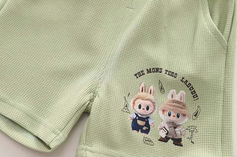 Boys Girls Shorts Set Green Cartoon Print Summer Wear — feature 22