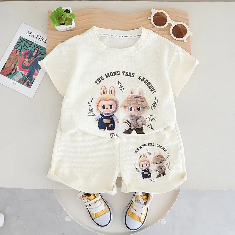 Boys Girls Shorts Set Green Cartoon Print Summer Wear — feature 4
