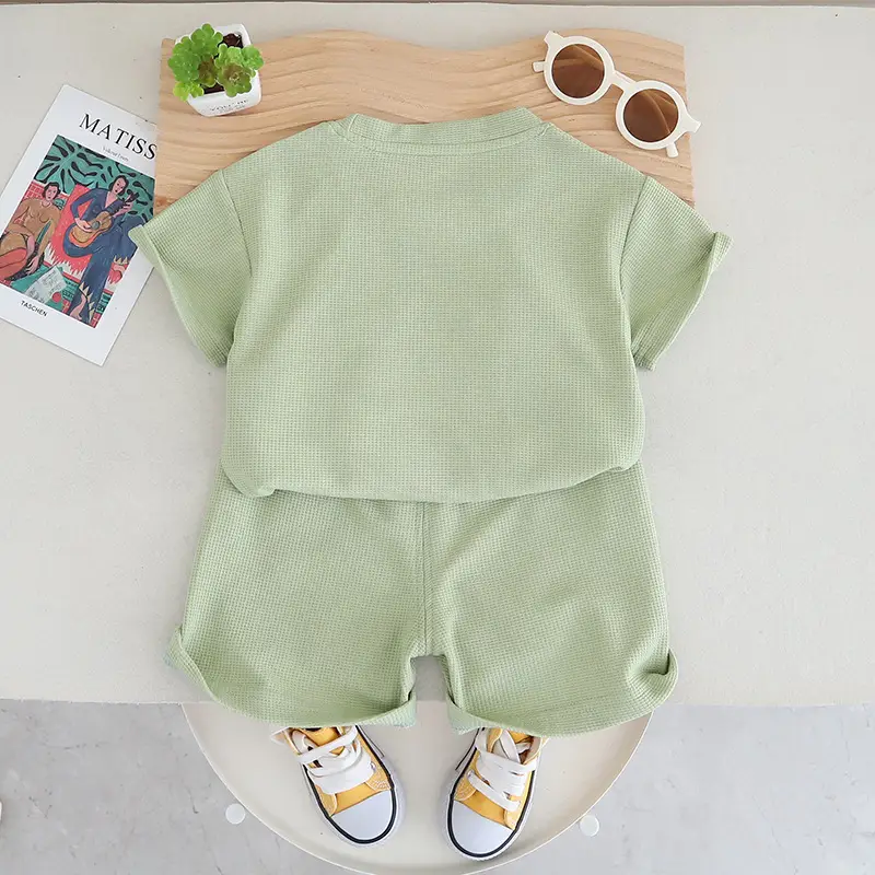 Boys Girls Shorts Set Green Cartoon Print Summer Wear — feature 7