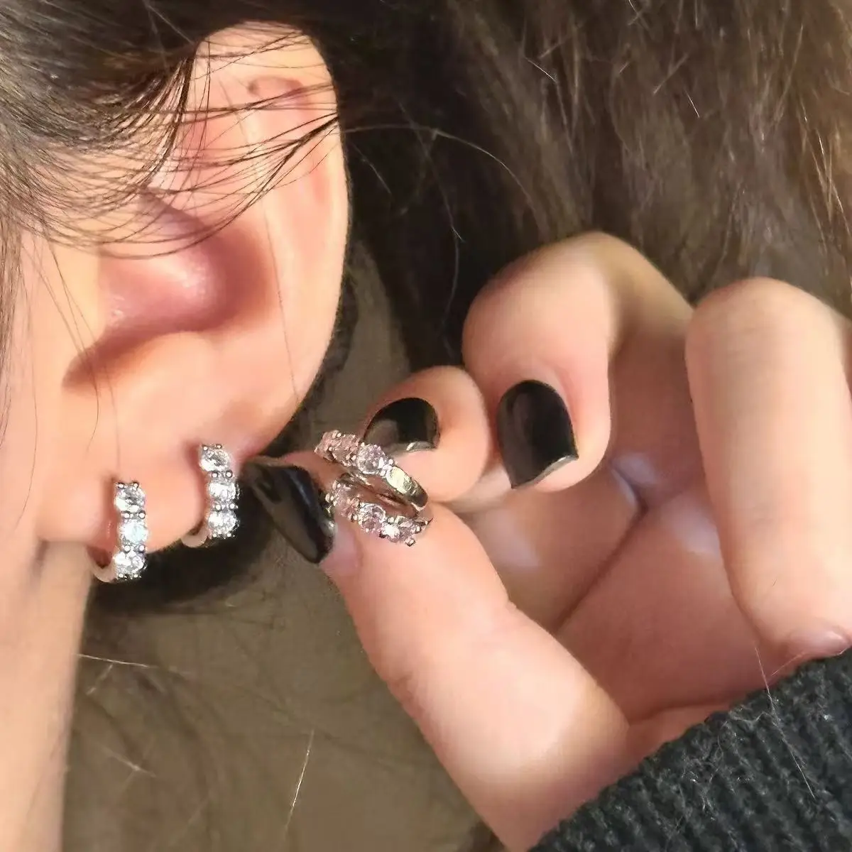 Double Ear Holes Color Zircon Earrings Set