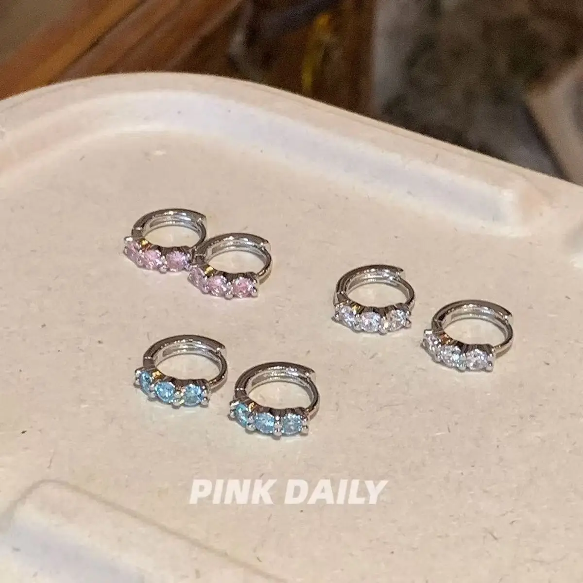 Double Ear Holes Color Zircon Earrings Set