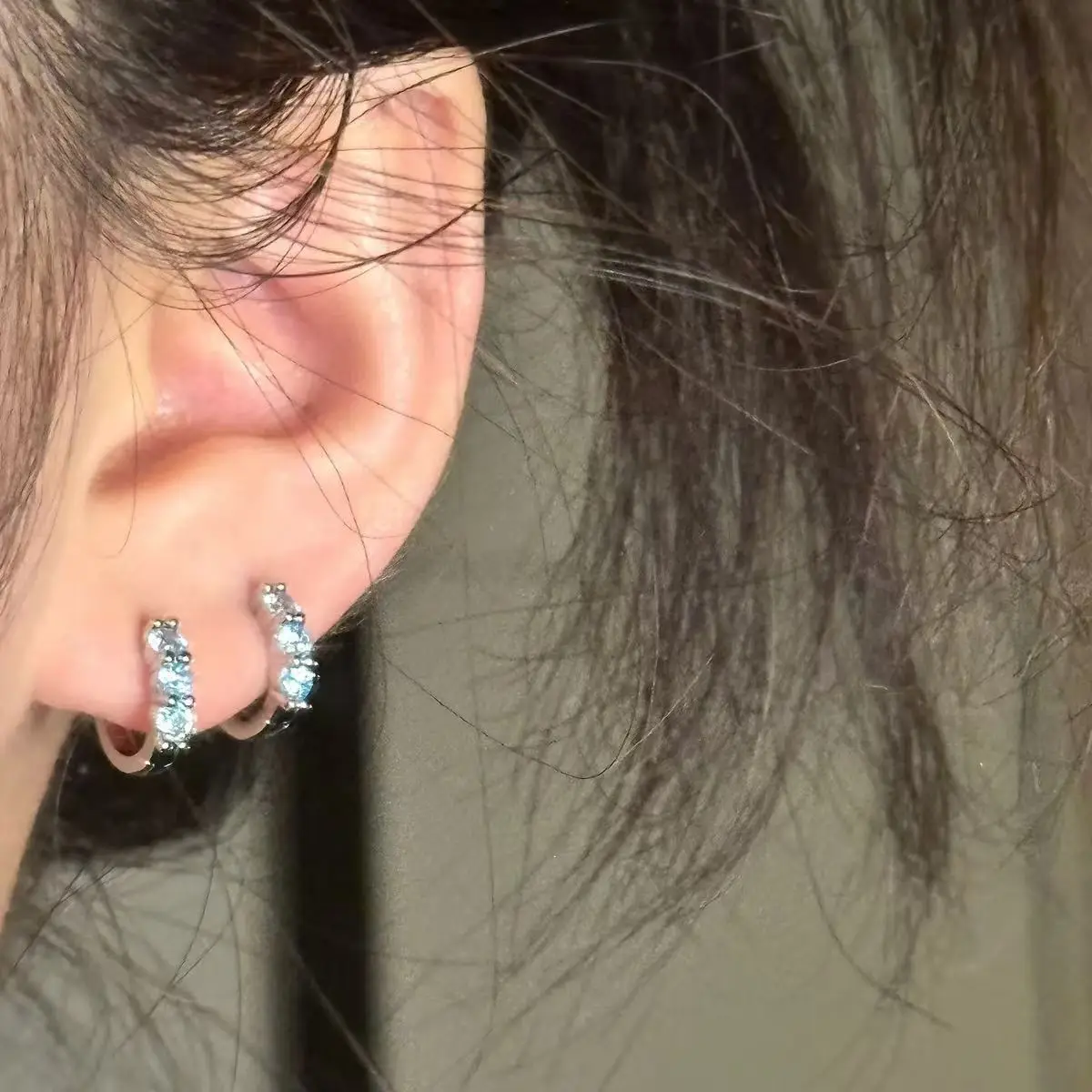 Double Ear Holes Color Zircon Earrings Set