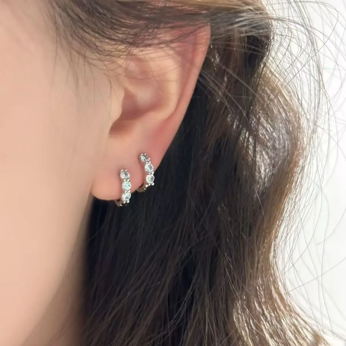 Double Ear Holes Color Zircon Earrings Set