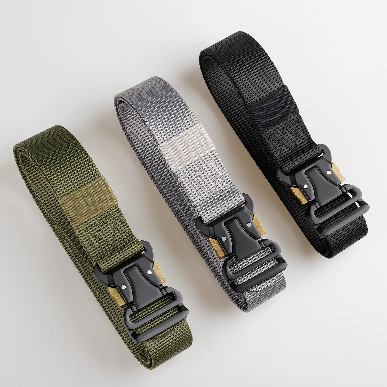 Men's Tactical Nylon Belt Black Silver Buckle - Image 9