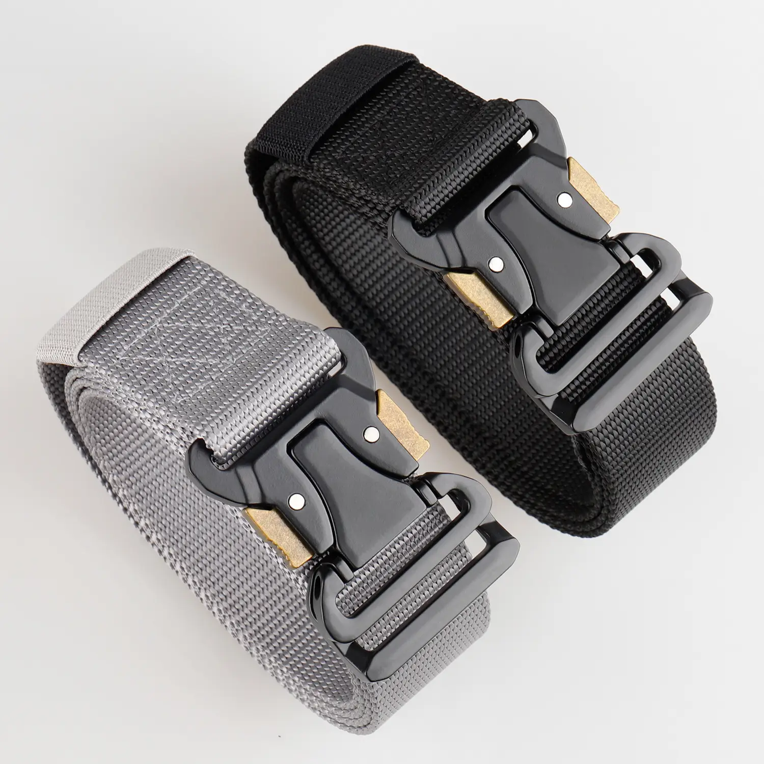 Men's Tactical Nylon Belt Black Silver Buckle - Image 11