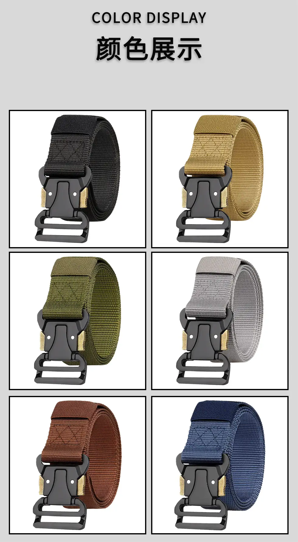 Men's Tactical Nylon Belt Black Silver Buckle — feature 15