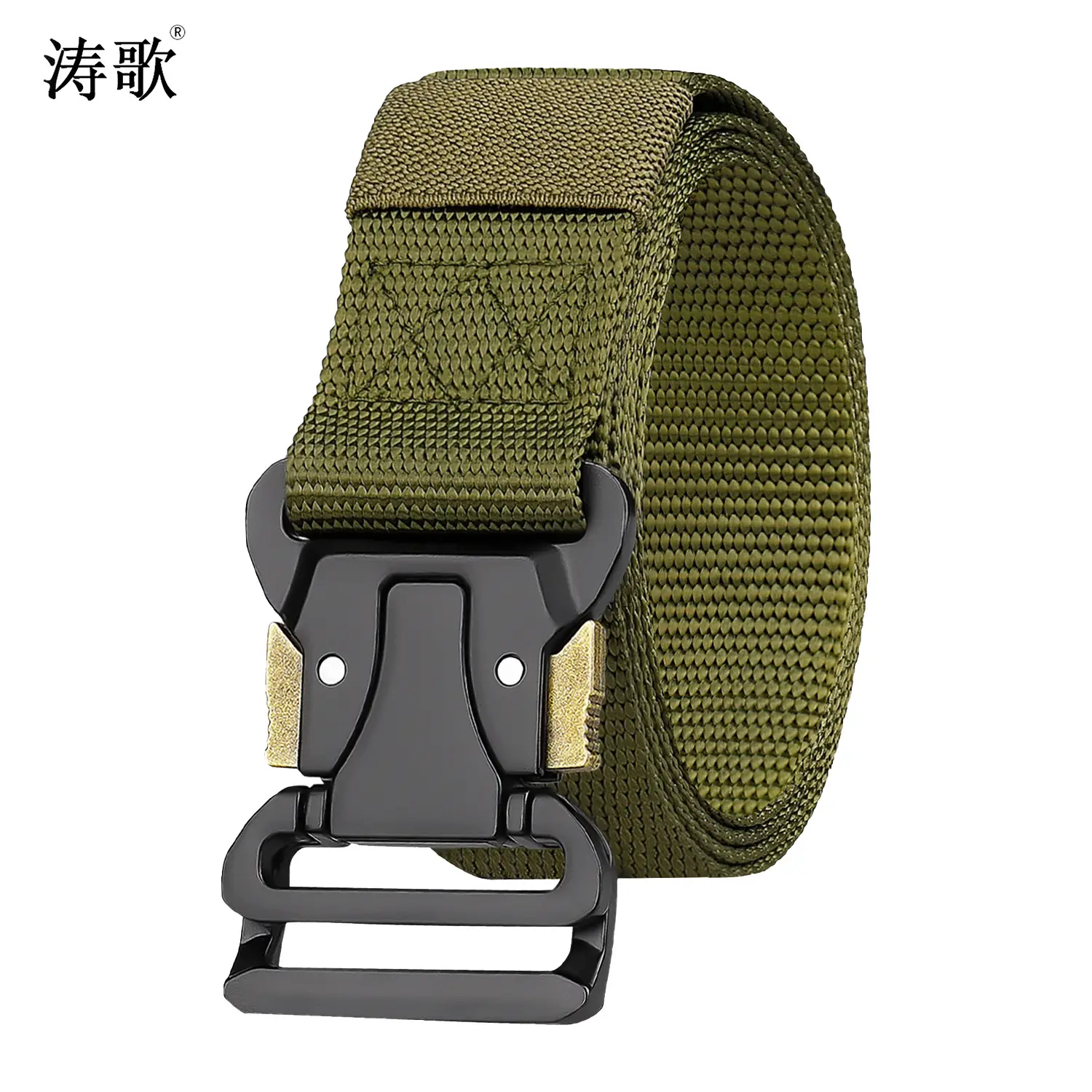 Men's Tactical Nylon Belt Black Silver Buckle - Image 3