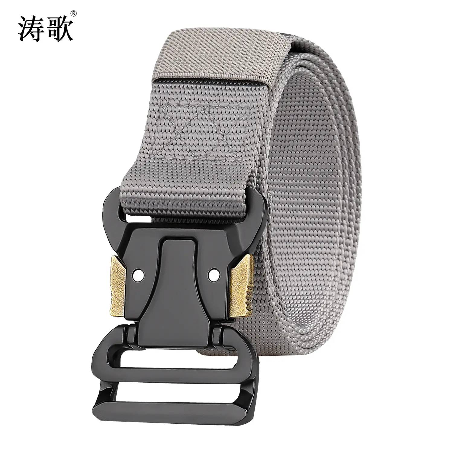 Men's Tactical Nylon Belt Black Silver Buckle - Image 4