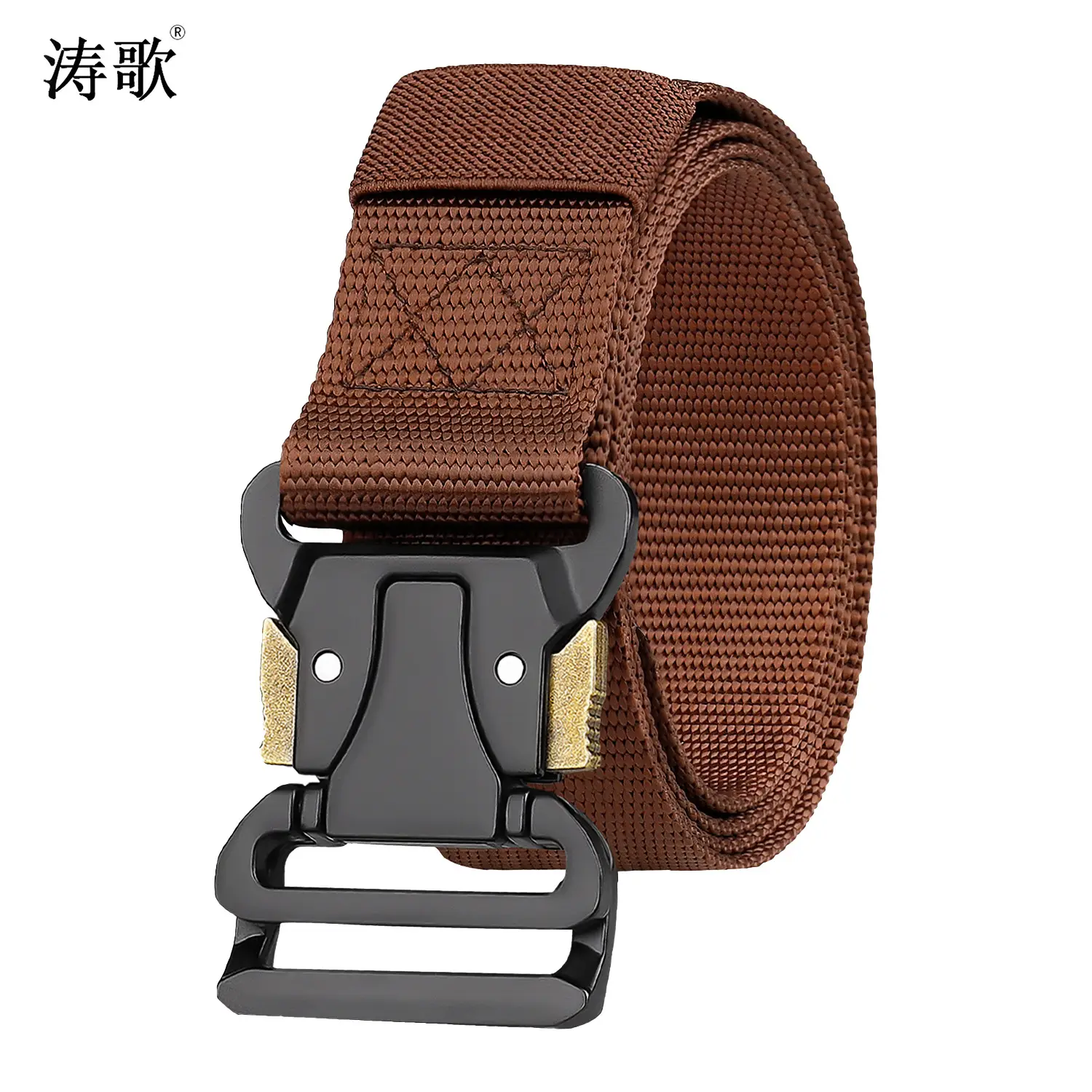 Men's Tactical Nylon Belt Black Silver Buckle - Image 5