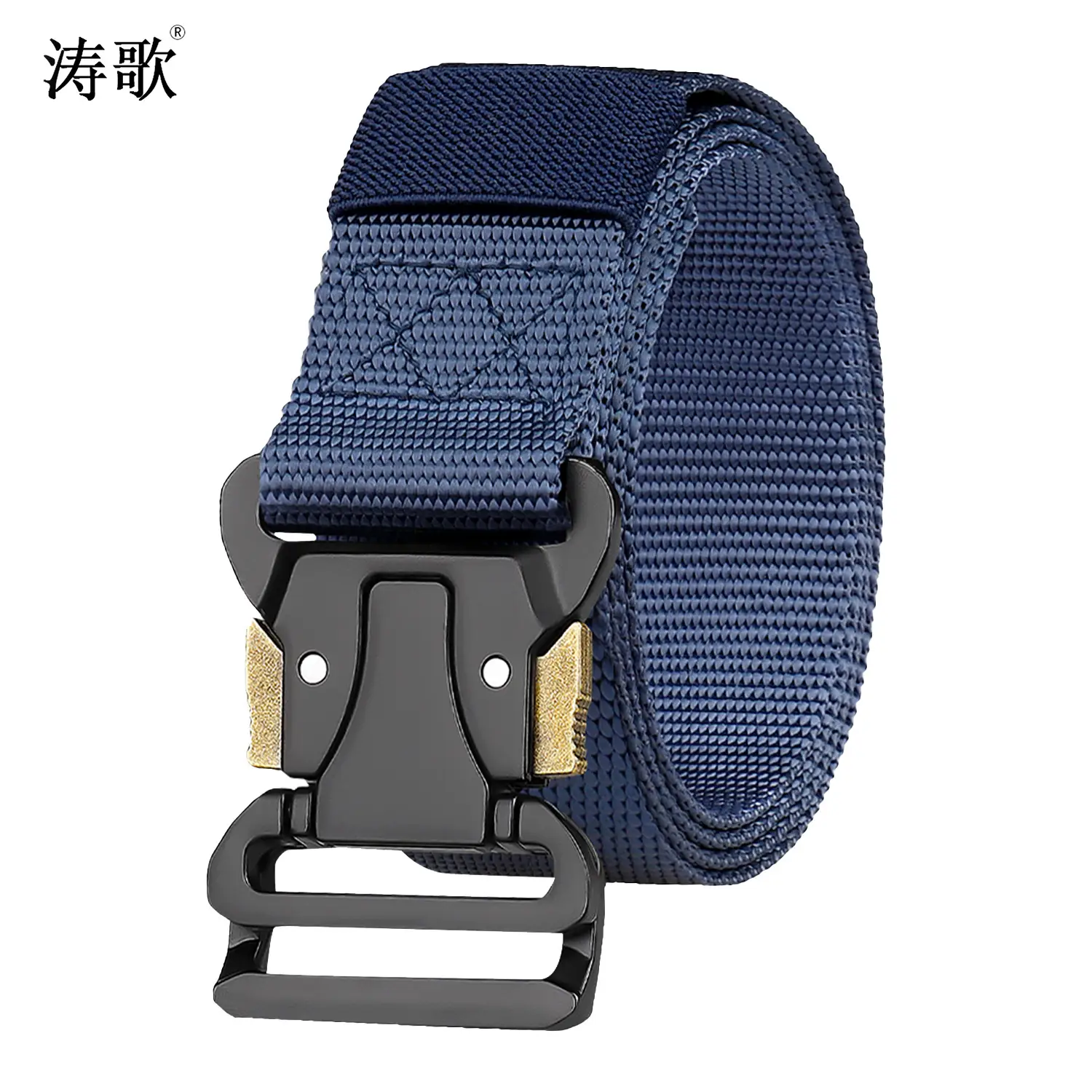 Men's Tactical Nylon Belt Black Silver Buckle - Image 6