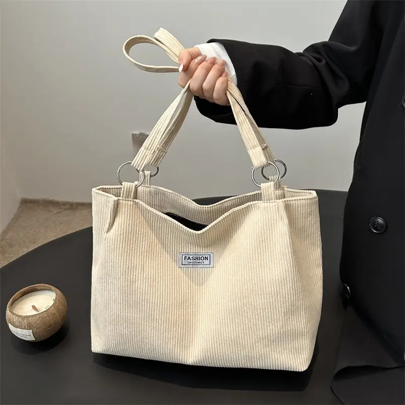 Large Capacity Corduroy Canvas Shoulder Bag Brown 2024 - Image 7