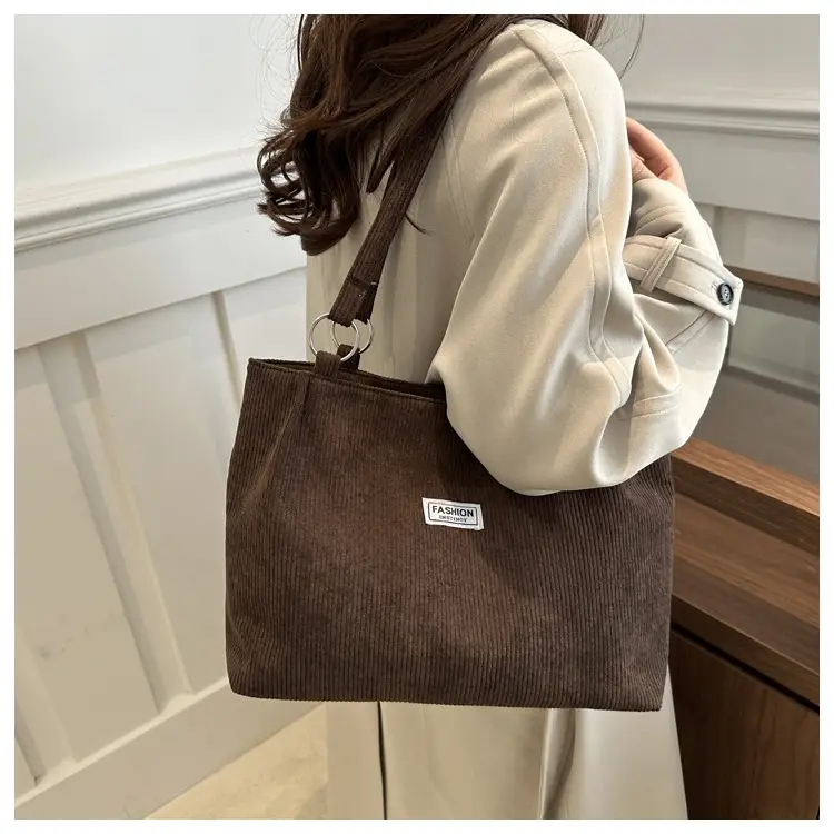 Large Capacity Corduroy Canvas Shoulder Bag Brown 2024 — feature 21
