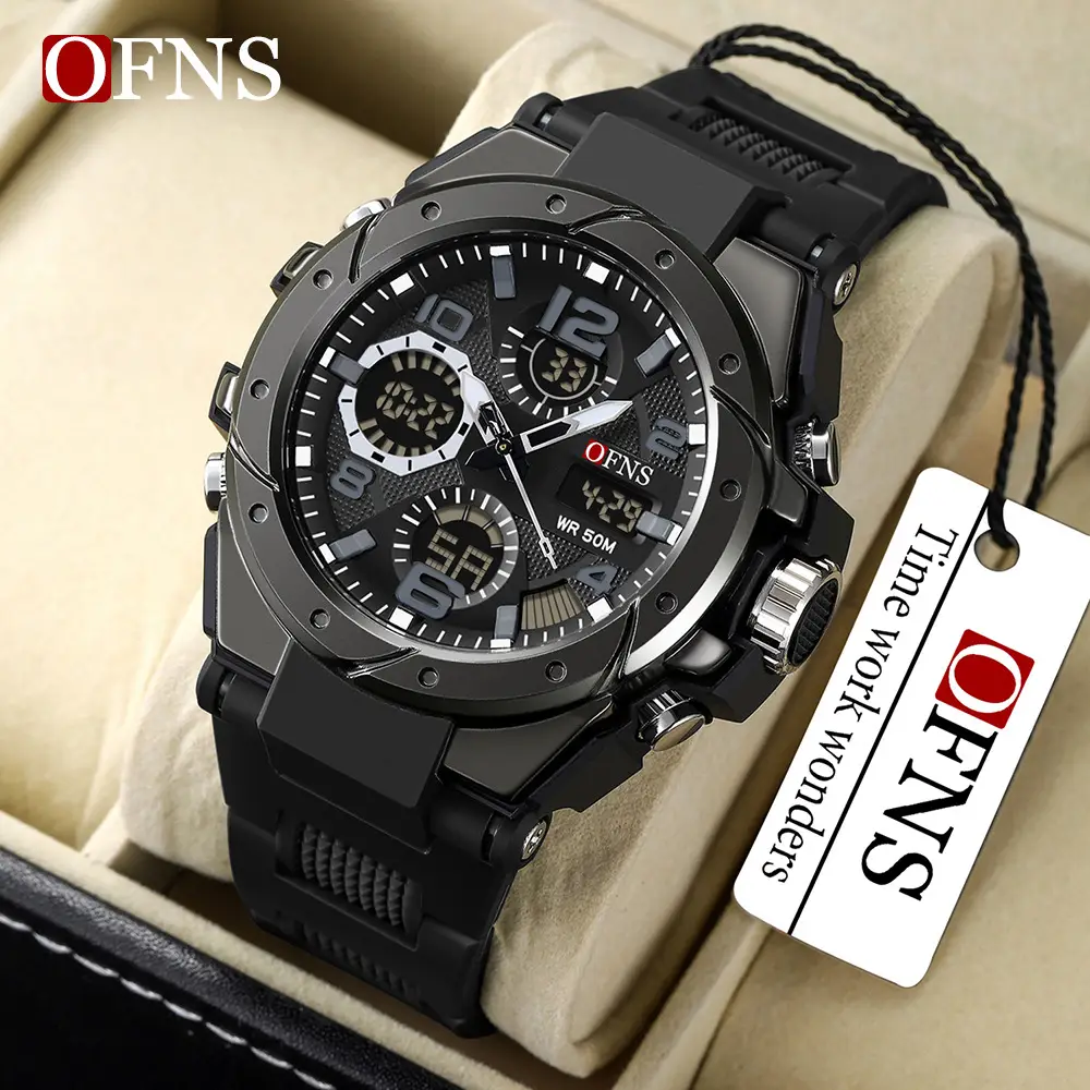 OFNS Black Dual Display Sports Watch for Men