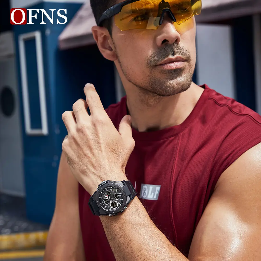 OFNS Black Dual Display Sports Watch for Men
