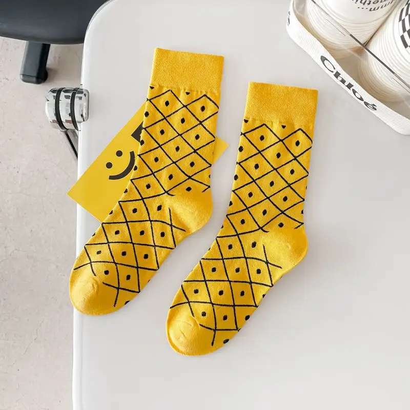 Happy Trendy Men and Women Couple Trendy Socks Men's Long Tube Cotton Socks Animal Colorful Fruit Jacquard Socks
