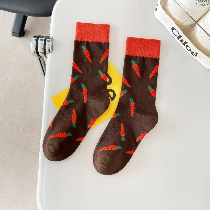 Happy Trendy Men and Women Couple Trendy Socks Men's Long Tube Cotton Socks Animal Colorful Fruit Jacquard Socks