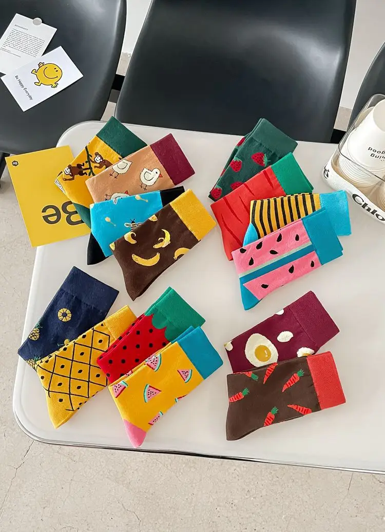 Happy Trendy Men and Women Couple Trendy Socks Men's Long Tube Cotton Socks Animal Colorful Fruit Jacquard Socks — feature 11