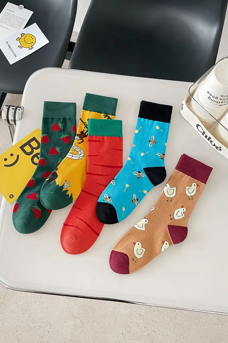 Happy Trendy Men and Women Couple Trendy Socks Men's Long Tube Cotton Socks Animal Colorful Fruit Jacquard Socks — feature 7
