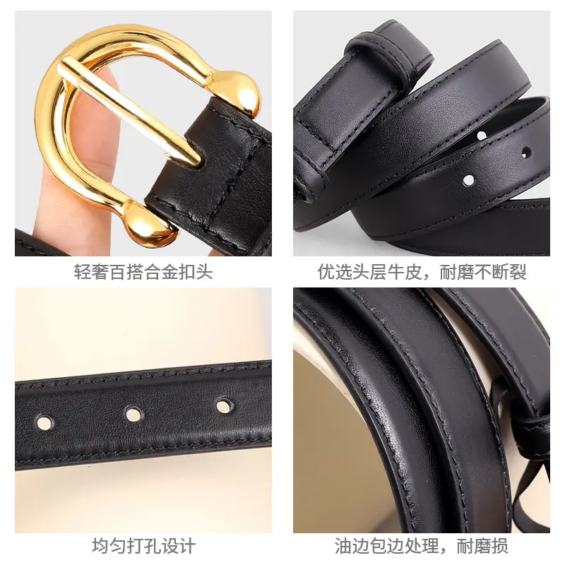 Women's Genuine Leather Belt with Gold Buckle - Image 6