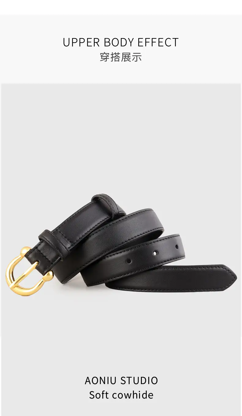 Women's Genuine Leather Belt with Gold Buckle — feature 11