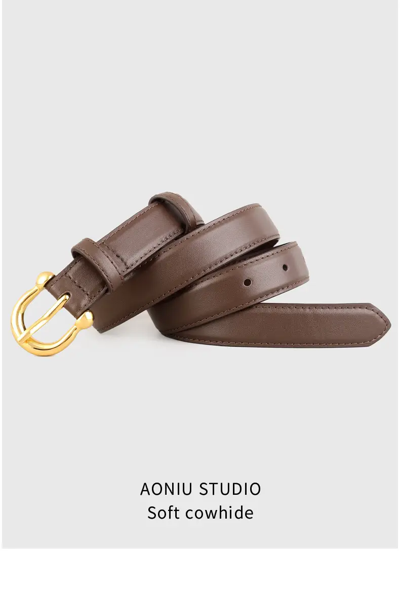 Women's Genuine Leather Belt with Gold Buckle — feature 13