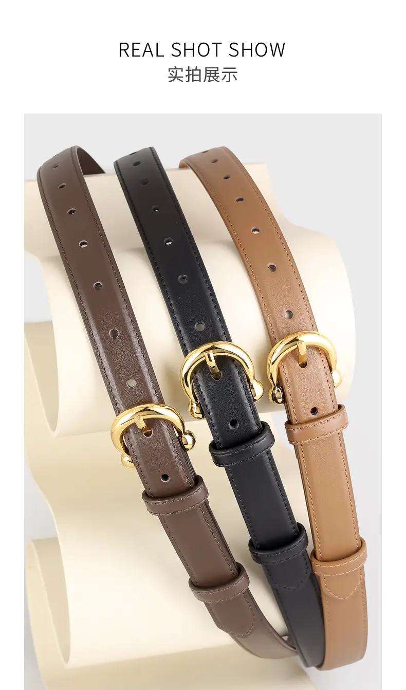 Women's Genuine Leather Belt with Gold Buckle — feature 14