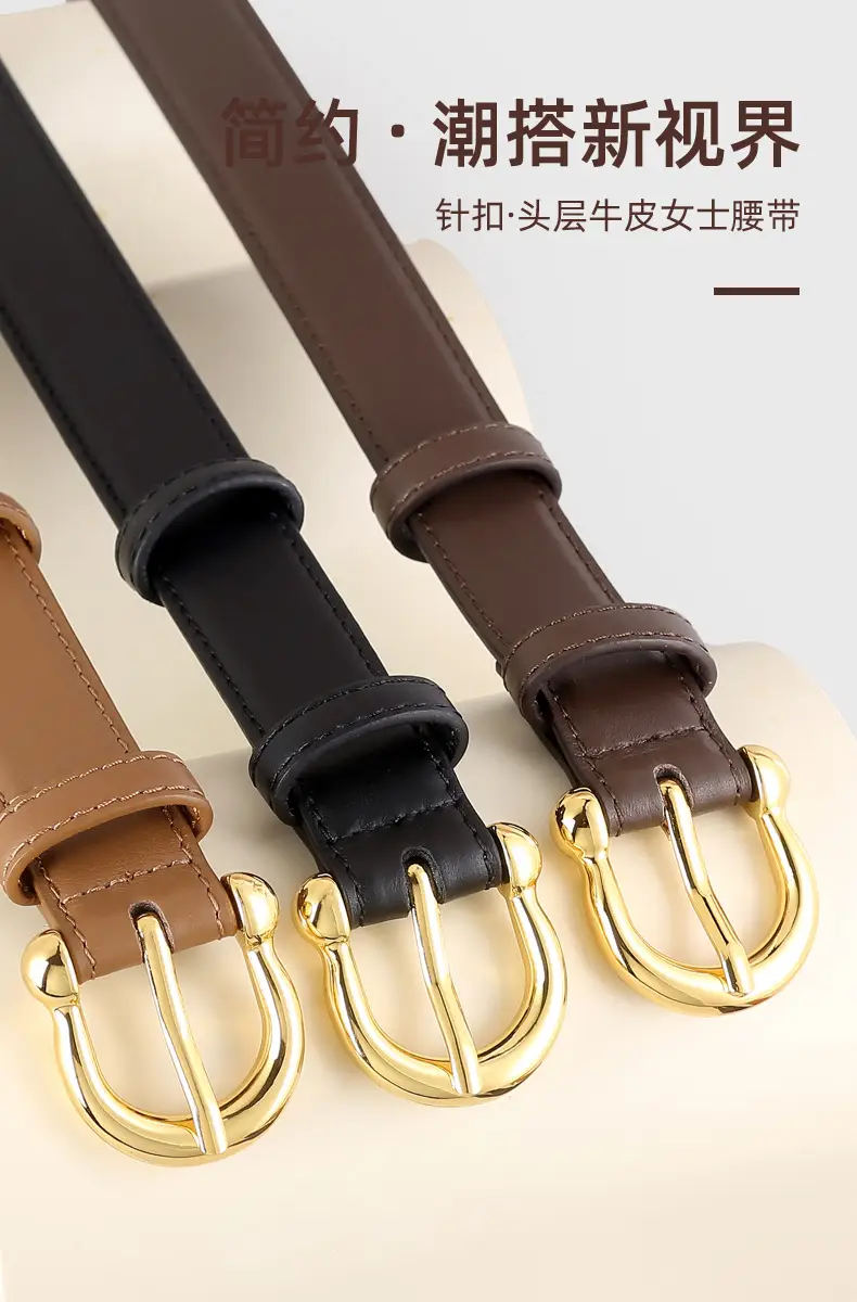 Women's Genuine Leather Belt with Gold Buckle — feature 4