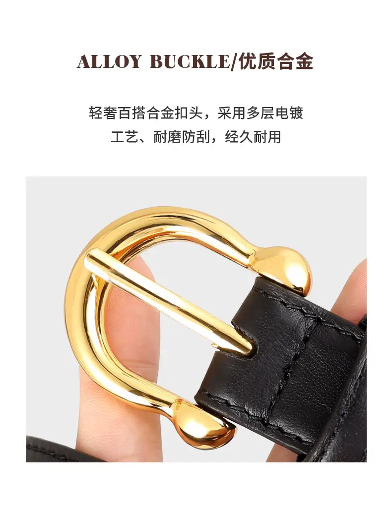 Women's Genuine Leather Belt with Gold Buckle — feature 6