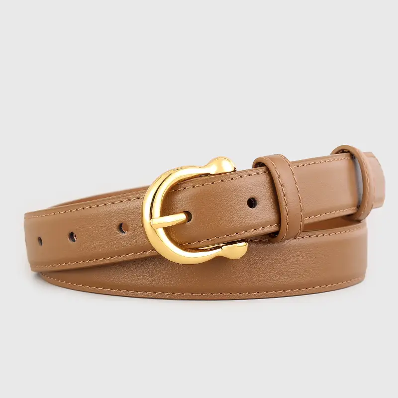 Women's Genuine Leather Belt with Gold Buckle - Image 2