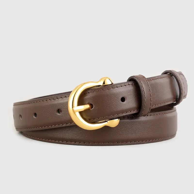 Women's Genuine Leather Belt with Gold Buckle - Image 3