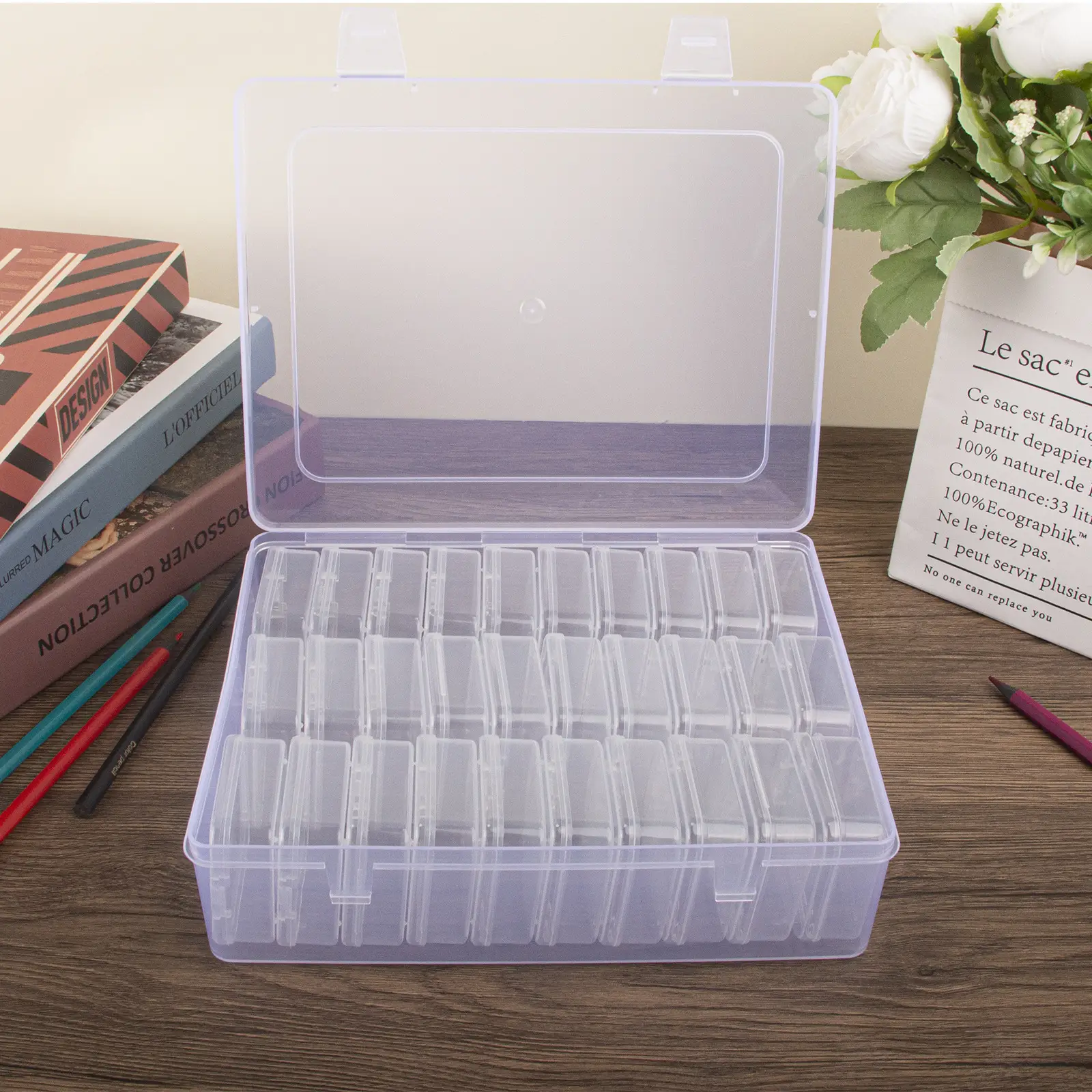 Clear Plastic 30-Grid Nail Art Storage Box for Beads — feature 1
