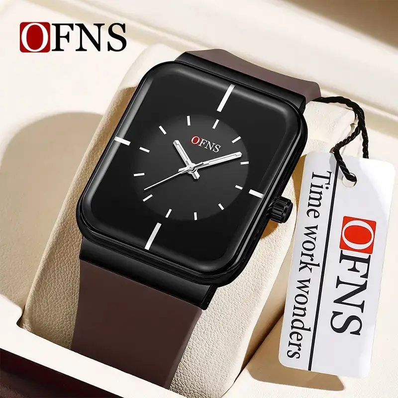 O'Fani Square Watch Black Brown Strap Waterproof Luminous Quartz - Image 8